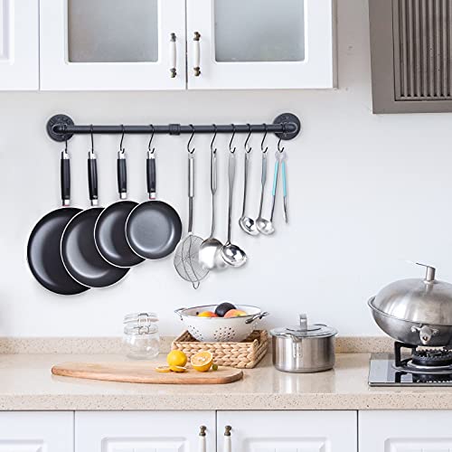 WuGeShop 38 Inch Pot Rack Hanging, Pot Rack Wall Mounted with 10 S Hooks, Kitchen Lids Utensil Spatula Hanger Organizer, Black - Image 2