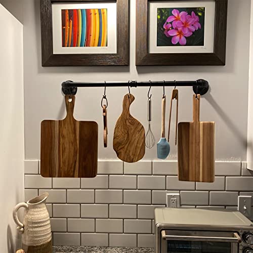 WuGeShop 38 Inch Pot Rack Hanging, Pot Rack Wall Mounted with 10 S Hooks, Kitchen Lids Utensil Spatula Hanger Organizer, Black - Image 3