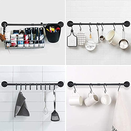 WuGeShop 38 Inch Pot Rack Hanging, Pot Rack Wall Mounted with 10 S Hooks, Kitchen Lids Utensil Spatula Hanger Organizer, Black - Image 4