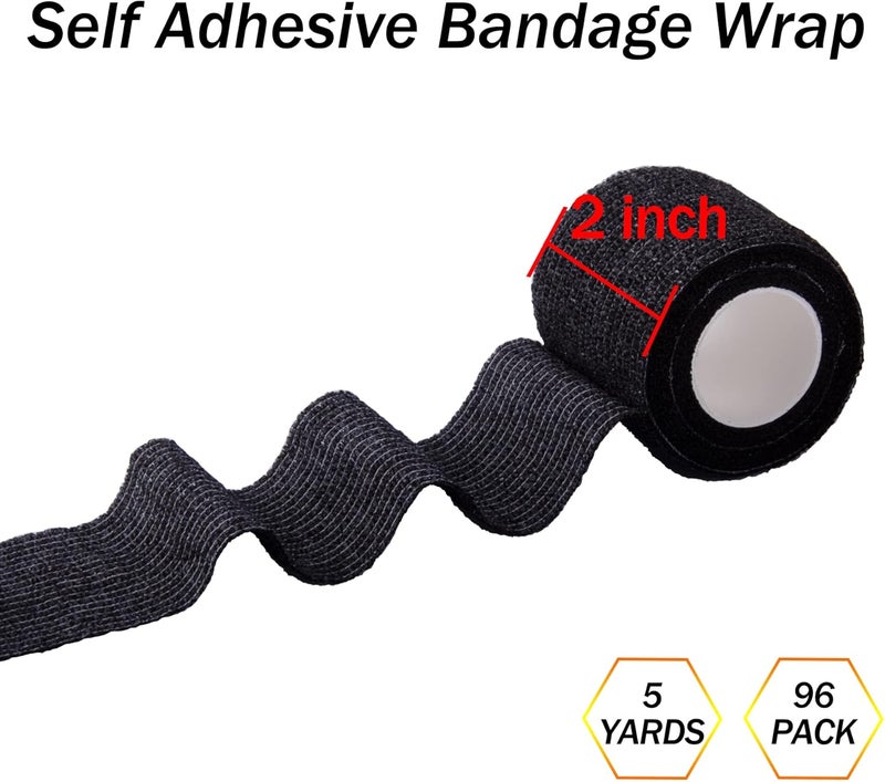 BQTQ 96 Rolls Self Adhesive Bandage Wrap Tape 2 Inch Black Self Adherent Wrap Self Stick Bandage Athletic Wraps Tape Stretch Bandages for Wrist Ankle Swelling Sprains Black - Image 2