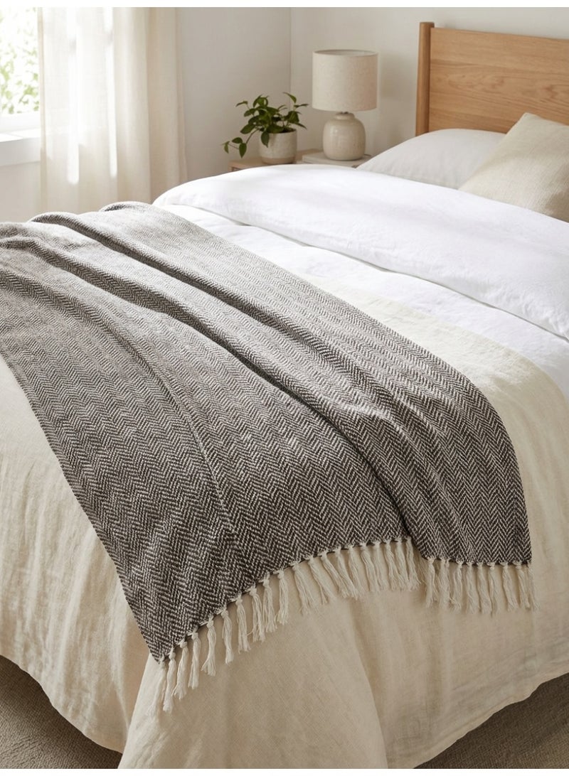 Ambrosia 130 x 160 cm Premium Cotton Woven Tiles Knitted Throw Blanket Mocha Brown Cozy Fringed Boho Accent Couch Cover For Sofa Bed 400GSM - Image 2