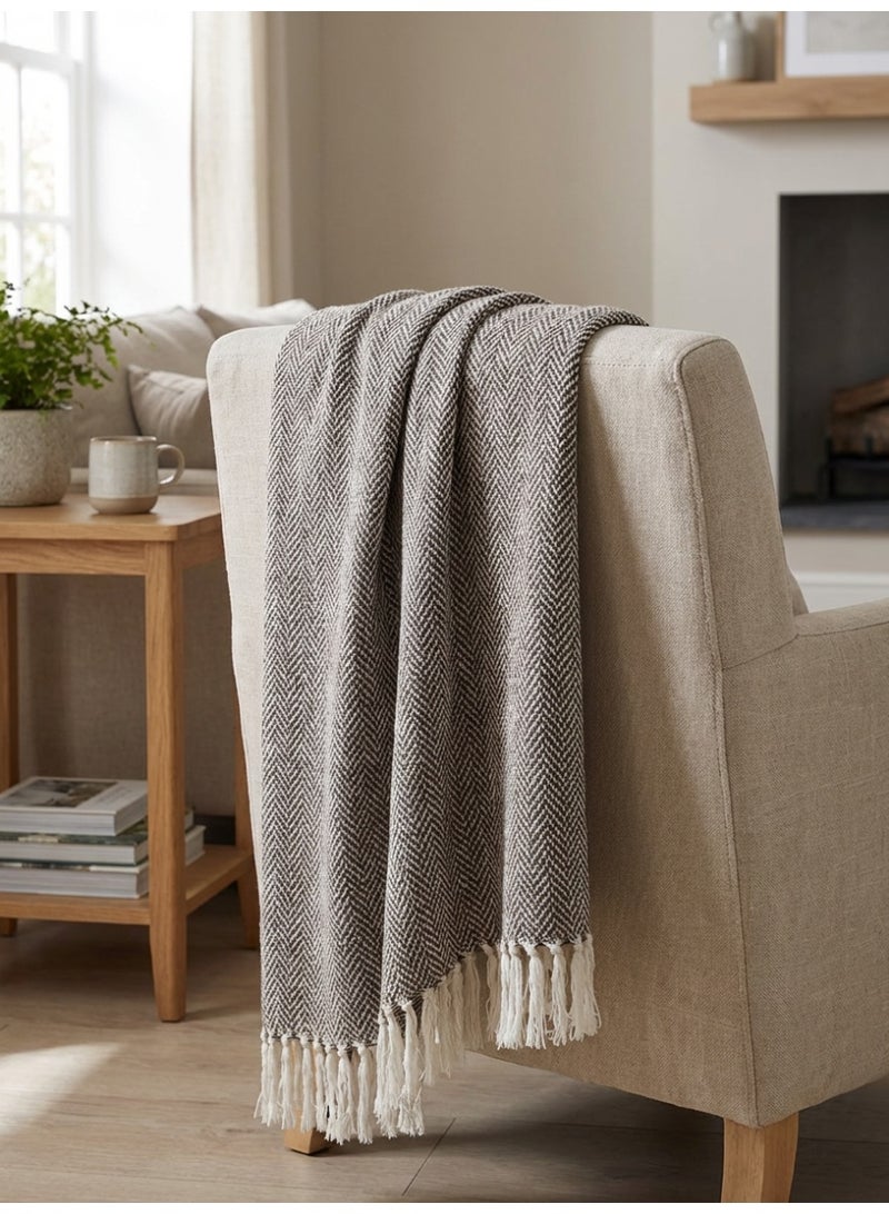 Ambrosia 130 x 160 cm Premium Cotton Woven Tiles Knitted Throw Blanket Mocha Brown Cozy Fringed Boho Accent Couch Cover For Sofa Bed 400GSM - Image 3