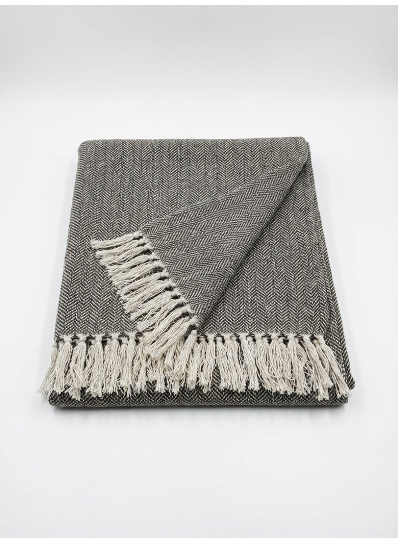 Ambrosia 130 x 160 cm Premium Cotton Woven Tiles Knitted Throw Blanket Mocha Brown Cozy Fringed Boho Accent Couch Cover For Sofa Bed 400GSM - Image 1