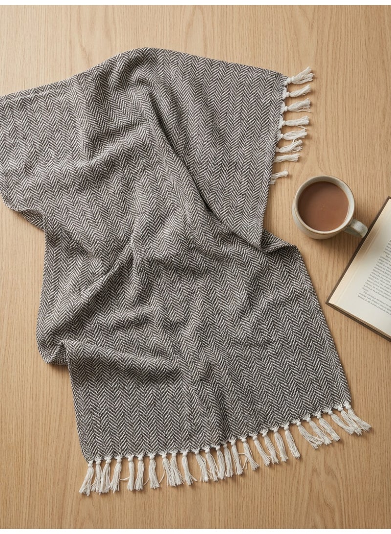 Ambrosia 130 x 160 cm Premium Cotton Woven Tiles Knitted Throw Blanket Mocha Brown Cozy Fringed Boho Accent Couch Cover For Sofa Bed 400GSM - Image 5