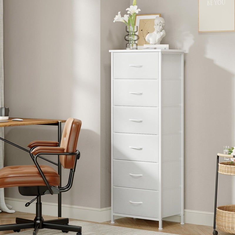 Somdot Tall Dresser for Bedroom with 6 Drawers, Storage Organizer Chest of Drawers with Removable Fabric Bins for Closet Bedside Living Room Laundry Entryway Hallway, White Leather - Image 4