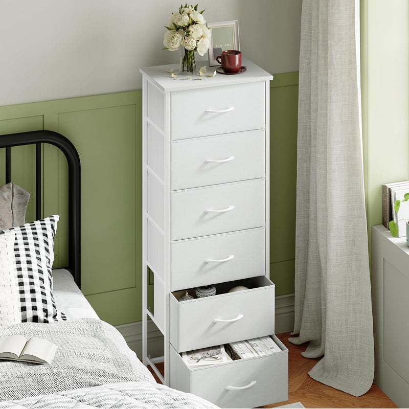 Somdot Tall Dresser for Bedroom with 6 Drawers, Storage Organizer Chest of Drawers with Removable Fabric Bins for Closet Bedside Living Room Laundry Entryway Hallway, White Leather - Image 2