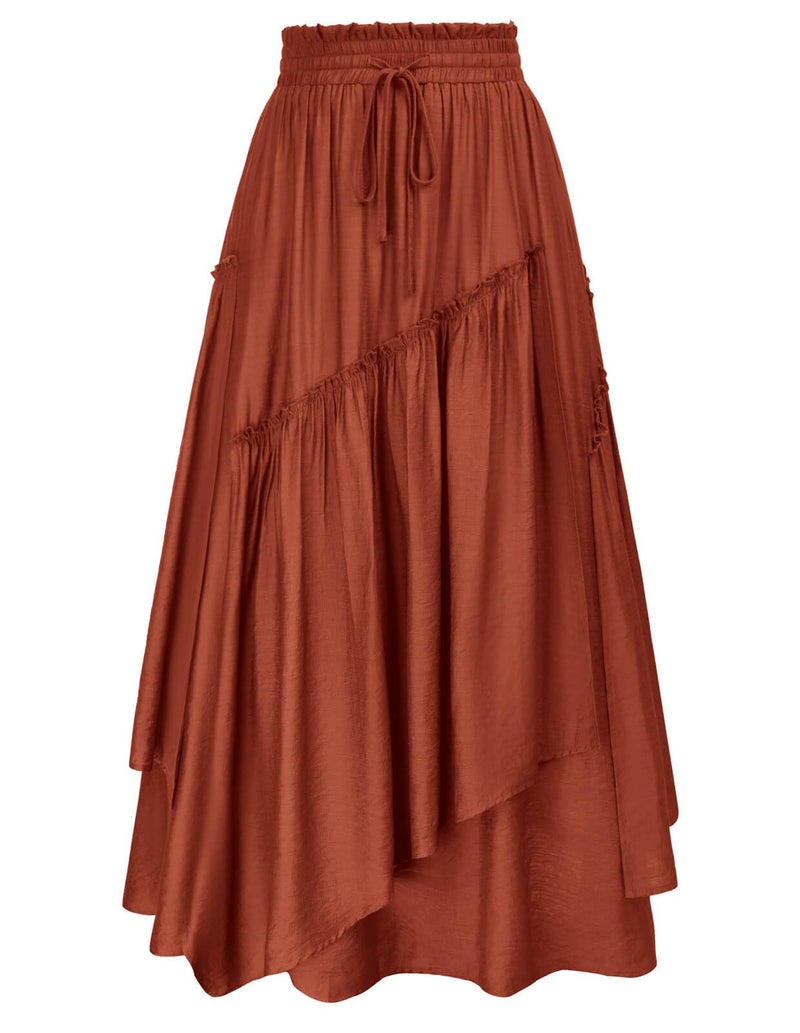 Scarlet Darkness Long Skirts for Women Renaissance Costume Pirate Maxi Skirt Plus Size with Pockets Rust XL