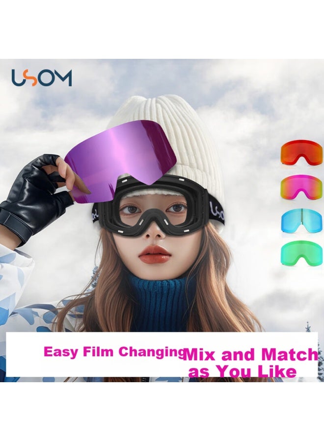 USOM Usom Magnetic Ski Goggles With Interchangeable Lenses, Uv Protection Snow Mountain Climbing Goggles - Image 3