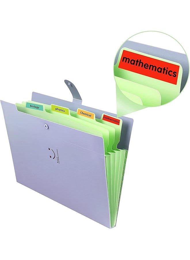 erorex - Expanding File Folders 2 Pack Plastic Letter A4 Paper Organizer Folder With Labels With Snap Closure Folders With 5 Pockets For School Home Work Office Green And Purple - Image 1