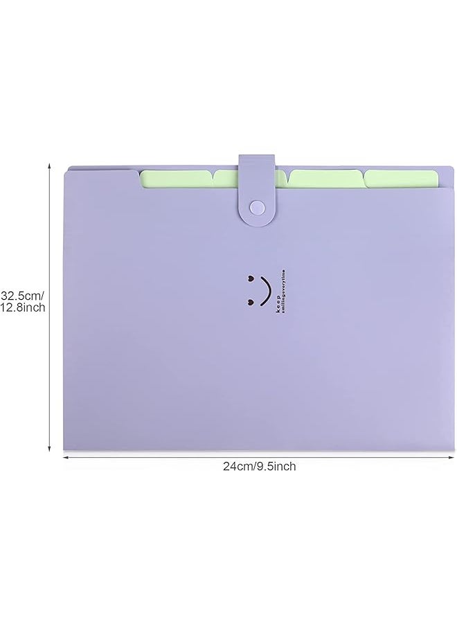 erorex - Expanding File Folders 2 Pack Plastic Letter A4 Paper Organizer Folder With Labels With Snap Closure Folders With 5 Pockets For School Home Work Office Green And Purple - Image 1