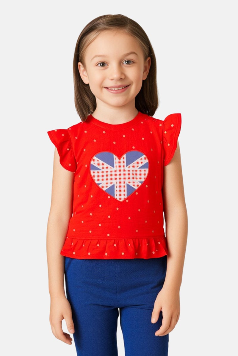 Hamleys Toddlers Girl Crew Ruffle Sleeve Top, Multicolor - Image 1