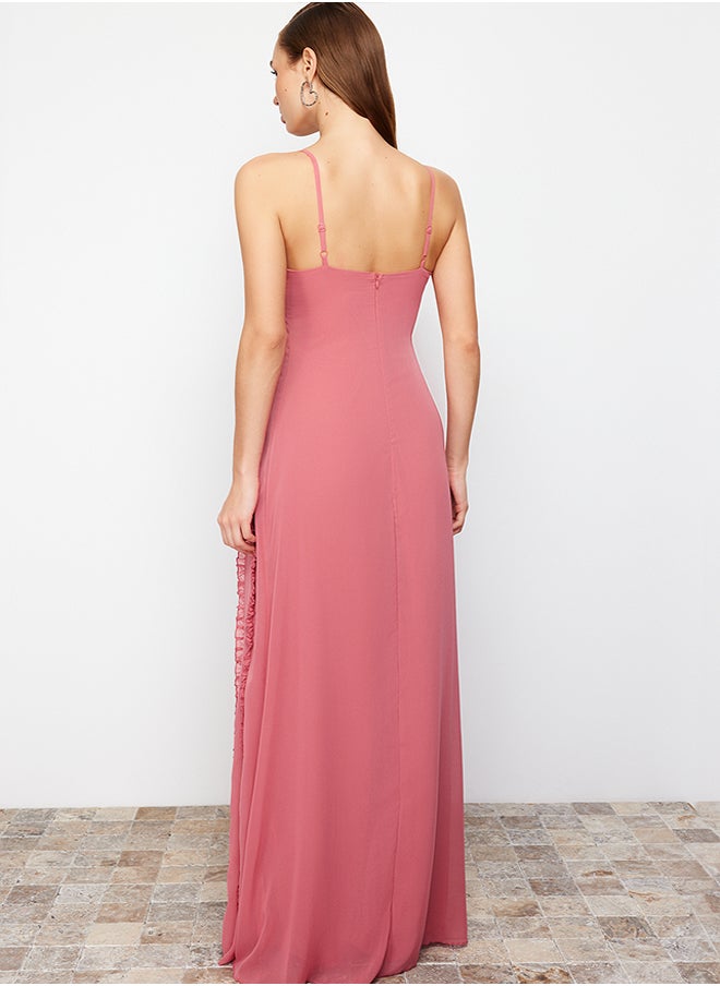 trendyol - Dusty Rose Woven Chiffon Long Evening Evening Dress TPRSS24AE00072 - Image 1