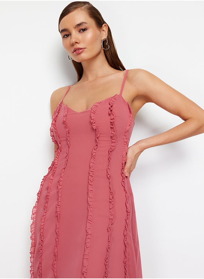 trendyol - Dusty Rose Woven Chiffon Long Evening Evening Dress TPRSS24AE00072 - Image 1