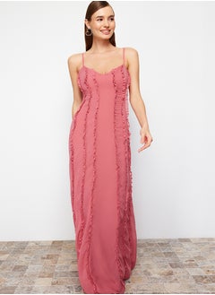 Dusty Rose Woven Chiffon Long Evening Evening Dress TPRSS24AE00072