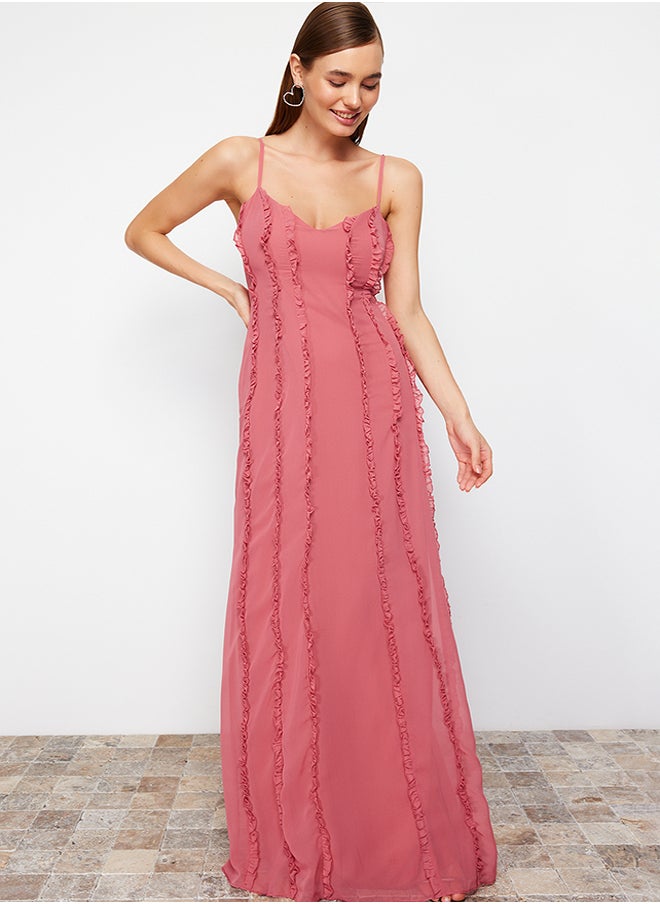 trendyol - Dusty Rose Woven Chiffon Long Evening Evening Dress TPRSS24AE00072 - Image 1