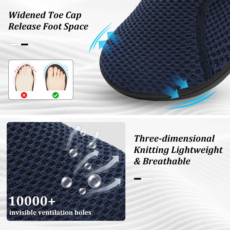 Scurtain Blue Shoes for Women Wide Width Non Slip Diabetic Shoes Adjustable Neuropathy Bunion Recovery Nursing Shoe Knitted Casual Walking Shoes Size 10 - Image 2