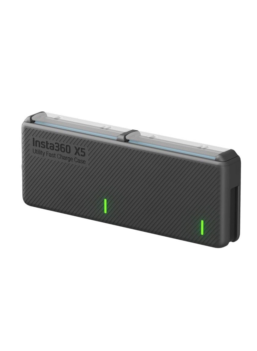 Insta360 X5 Utility Fast Charge Case | Dual Slot X5 Battery Charger & Storage, Charges 3x Batteries at the same time (2x in the case, 1x X5 Battery), Built-in USB- C Cable, 3x Micro SD Card Slots