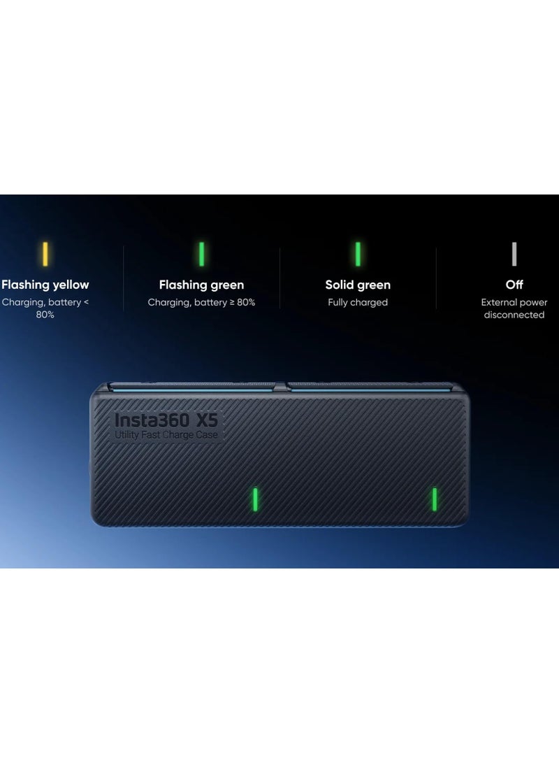 Insta360 X5 Utility Fast Charge Case | Dual Slot X5 Battery Charger & Storage, Charges 3x Batteries at the same time (2x in the case, 1x X5 Battery), Built-in USB- C Cable, 3x Micro SD Card Slots  - Image 4