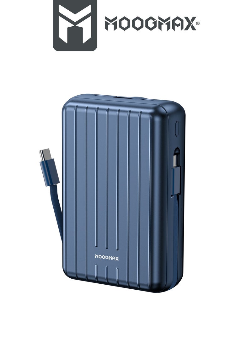 MOOGMAX 20000mAh Trunk series magnetic wireless power bank  22.5W super-charging, two built-in cables with 15W wireless charging, 3 external ports 1 Type-C and 1 Type-A, and a Lightning port. Blue  - Image 2