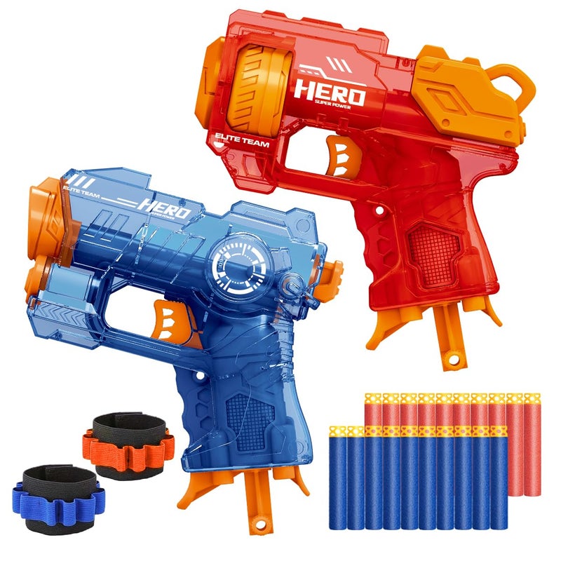 Banvih 2 Pack Mini Blaster Guns for Nerf Easter Basket Stuffers for Kids Small Toys Pistols for Boys Toddlers Ages 35 57 812 Year Olds Birthday Gifts 20 Refill Foam Darts and 2 Wristbands - Image 2