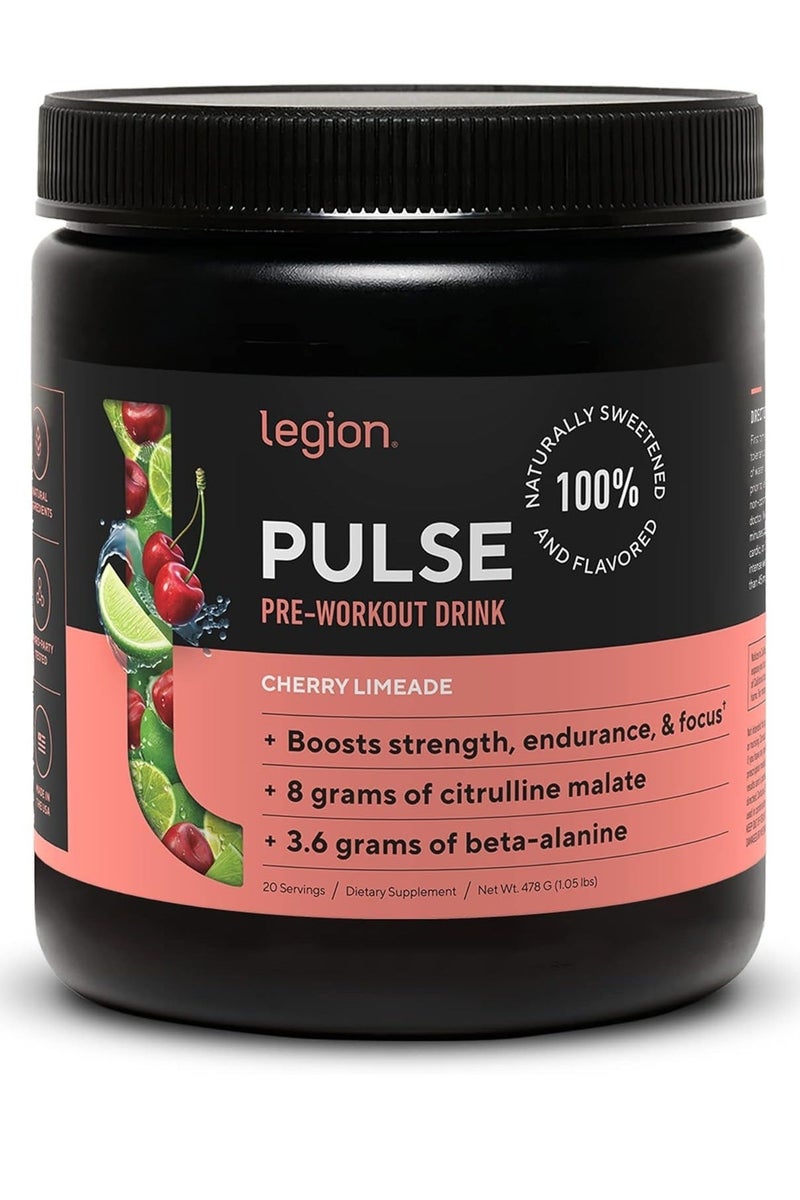 Legion Athletics Pulse Pre Workout Supplement - Cherry Limeade Flavor, Naturally Sweetened & Flavored, Increases energy & focus, Enhances strength & endurance, Reduces fatigue, 20 SERVINGS | DIETARY SUPPLEMENT | NET WT478 G/16.8 0Z/ 1.06 LBS - Image 1