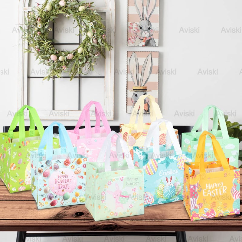 Aviski 8PCS Happy Easter Egg Hunt Bags Easter Bunny Carrot Chick Egg Gift Bags with Handles, Easter Treat Bags, Easter Party Supplies , 8.3Ã—7.9Ã—5.9inch - Image 4