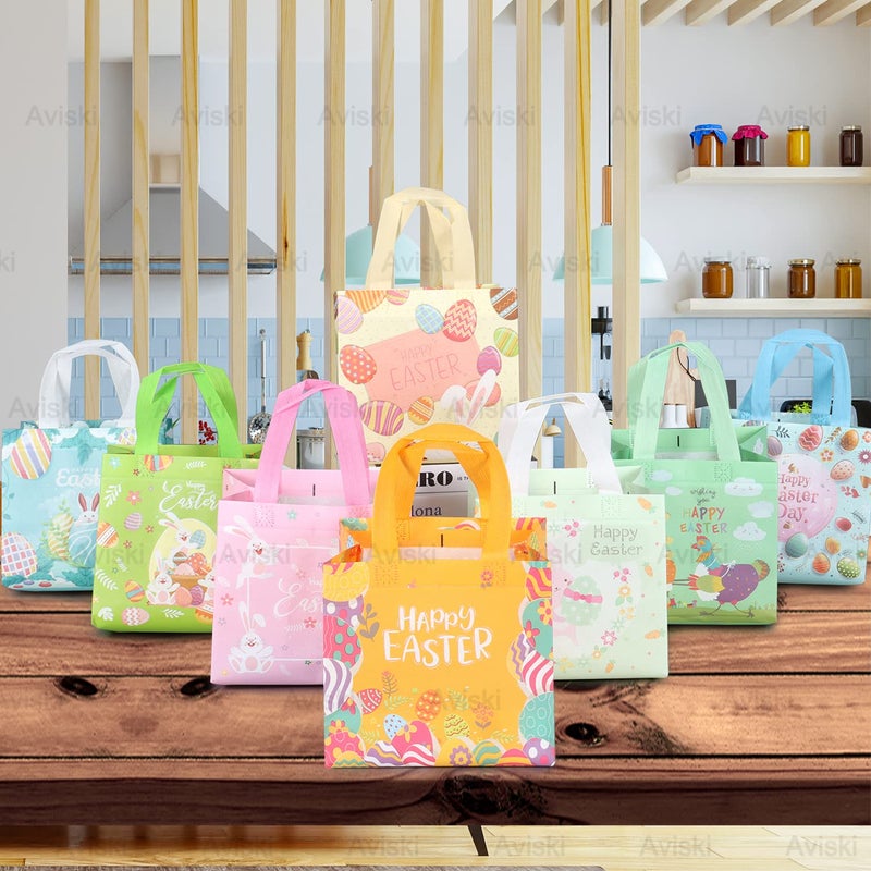 Aviski 8PCS Happy Easter Egg Hunt Bags Easter Bunny Carrot Chick Egg Gift Bags with Handles, Easter Treat Bags, Easter Party Supplies , 8.3Ã—7.9Ã—5.9inch - Image 5