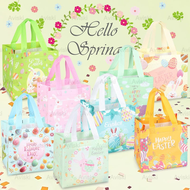 Aviski 8PCS Happy Easter Egg Hunt Bags Easter Bunny Carrot Chick Egg Gift Bags with Handles, Easter Treat Bags, Easter Party Supplies , 8.3Ã—7.9Ã—5.9inch - Image 3