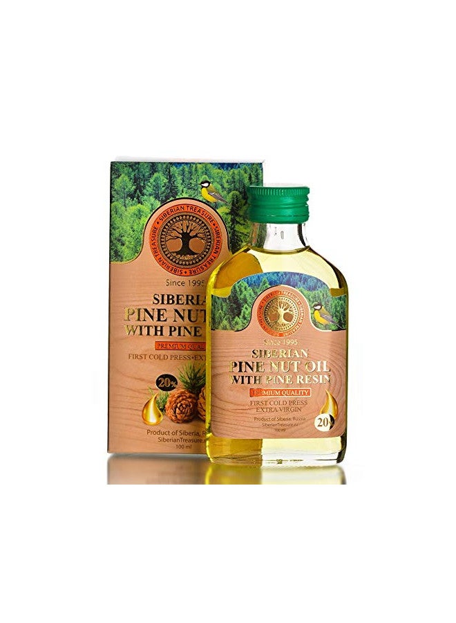 Siberian Treasure Siberian Pine Nut Oil Enriched with Pine Resin 20%, Premium Quality, Extra Virgin, First Cold Press, 100 ml 3.4 Fl Oz 