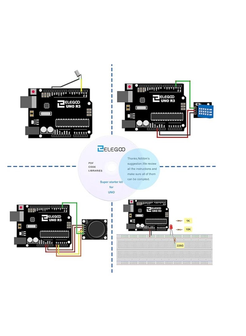 ELEGOO UNO R3 Project Super Starter Kit Compatible with Arduino IDE with Tutorial, 5V Relay, UNO R3 Board, Power Supply Module, Servo Motor, Prototype Expansion Board, etc. for Beginner