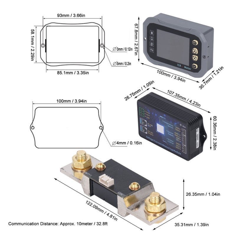Battery Monitor 400A 2.4in Ultra Clear Display with Shunt 0‑120V Voltage Current Meter - Image 3