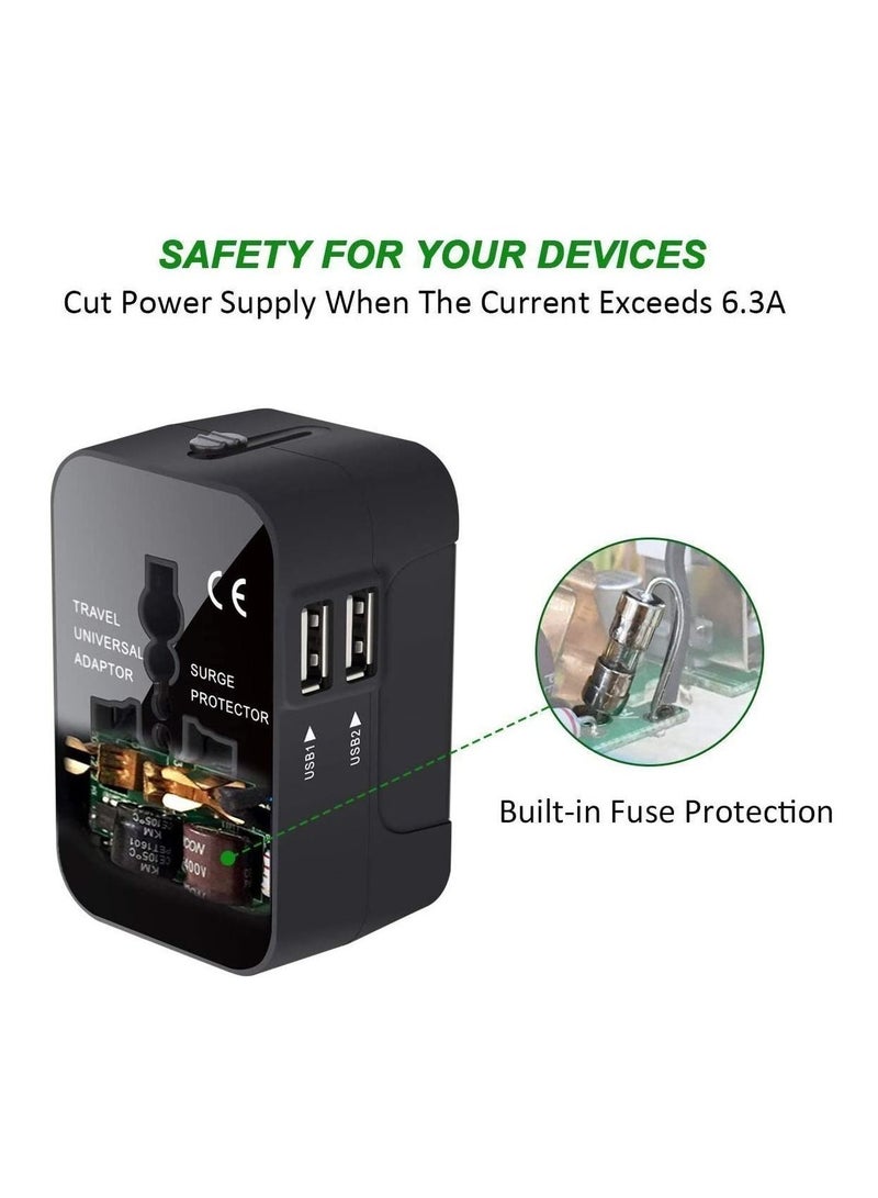 Travel Adapter Worldwide All In One Universal Power Wall Charger Ac Power Plug Adapter With Dual Usb Charging Ports For Usa EU Uk Aus Cell Phone Laptop - Image 2