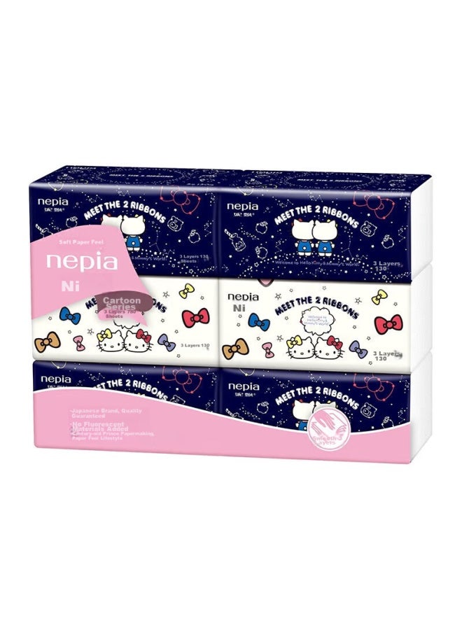 Nepia okitty Starry Sky Facial Tissues, 3-ply, 130 Sheets*6 Packs, Soft Tissue Paper, Economical Home Pack, M Size - Image 4