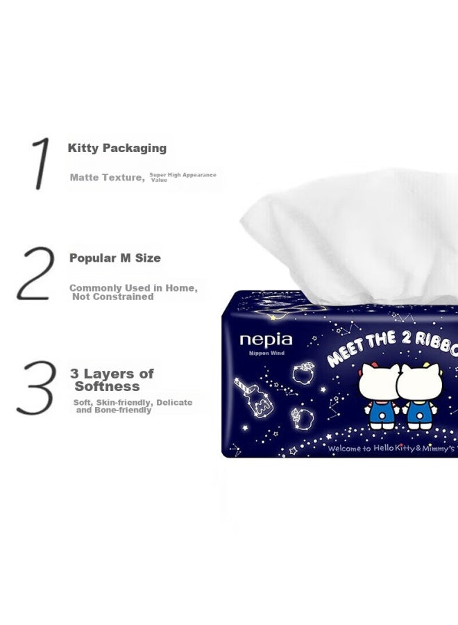 Nepia okitty Starry Sky Facial Tissues, 3-ply, 130 Sheets*6 Packs, Soft Tissue Paper, Economical Home Pack, M Size - Image 2