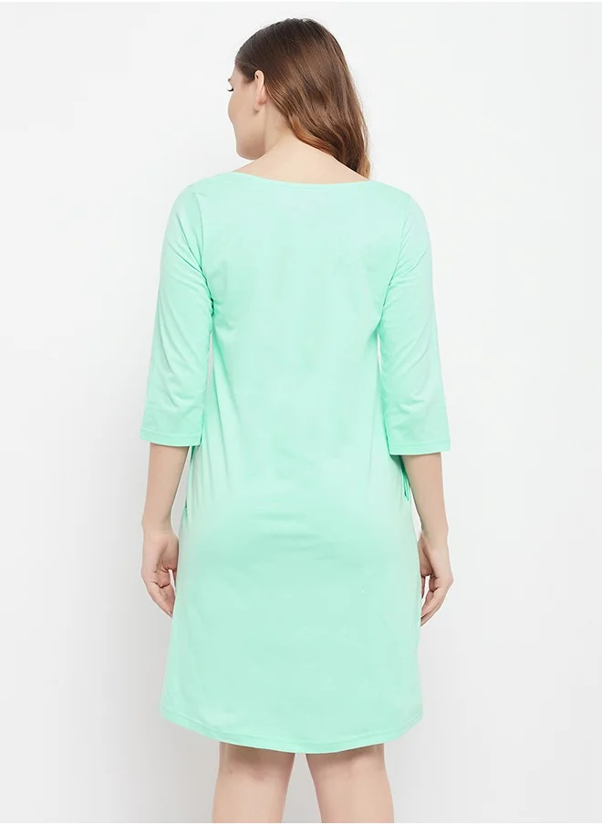 Clovia Clovia Cactus Print Long Sleep Tee in Seafoam Green - 100% Cotton