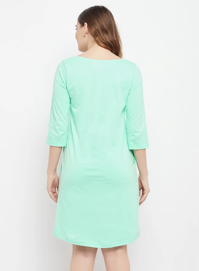Clovia Clovia Cactus Print Long Sleep Tee in Seafoam Green - 100% Cotton