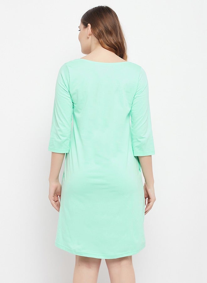 Clovia Cactus Print Long Sleep Tee in Seafoam Green - 100% Cotton - Image 5