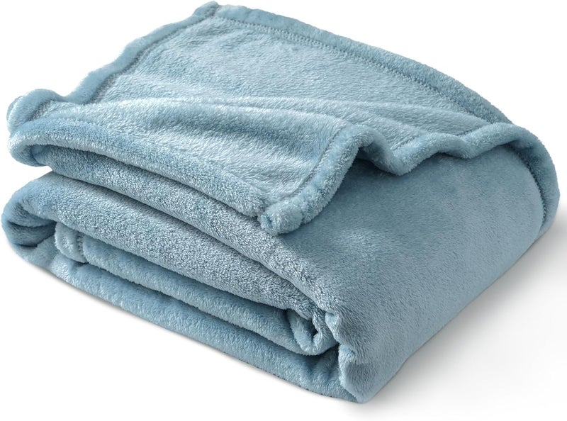 PHF Ultra Soft Fleece Blanket Single Size 130x150cm, No Shed No Pilling Luxury Plush Cozy Flannel 280GSM Lightweight Throw Blanket for Bed, Couch, Chair, Sofa Suitable for All Season, Dusty Blue - Image 1