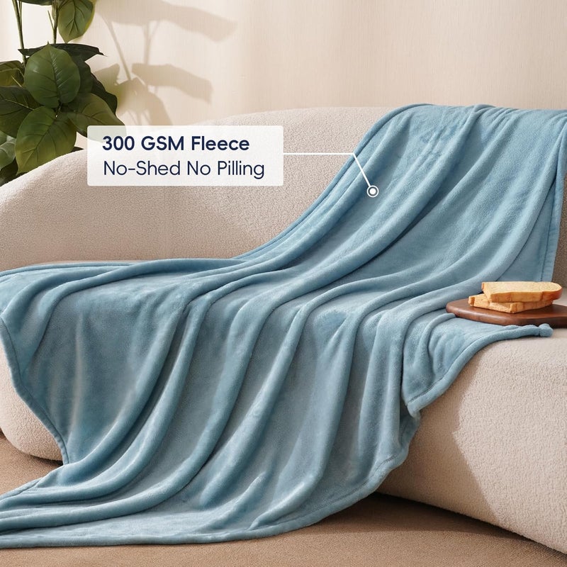 PHF Ultra Soft Fleece Blanket Single Size 130x150cm, No Shed No Pilling Luxury Plush Cozy Flannel 280GSM Lightweight Throw Blanket for Bed, Couch, Chair, Sofa Suitable for All Season, Dusty Blue - Image 3