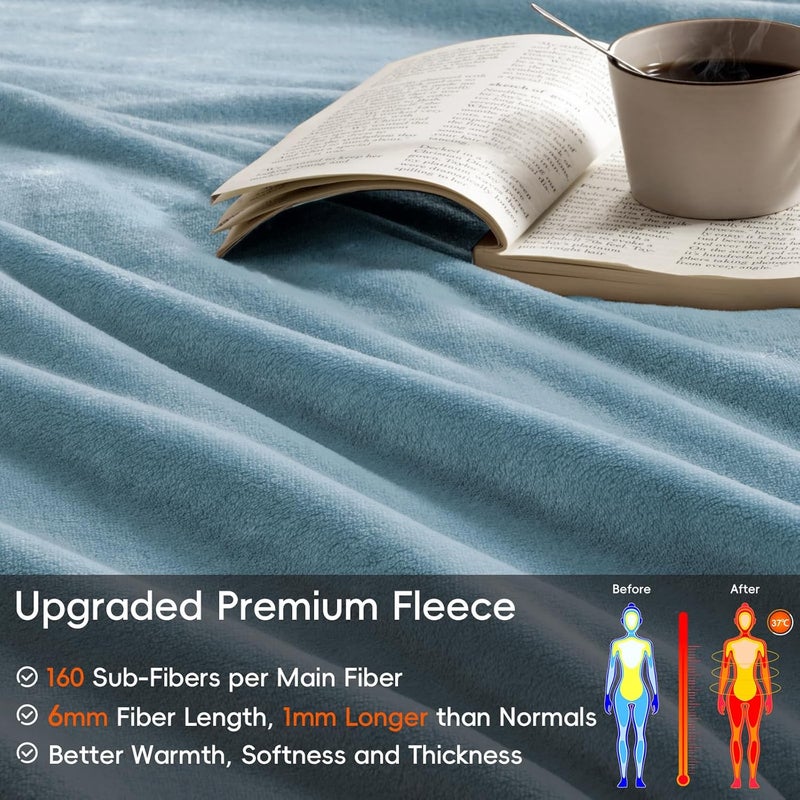 PHF Ultra Soft Fleece Blanket Single Size 130x150cm, No Shed No Pilling Luxury Plush Cozy Flannel 280GSM Lightweight Throw Blanket for Bed, Couch, Chair, Sofa Suitable for All Season, Dusty Blue - Image 4