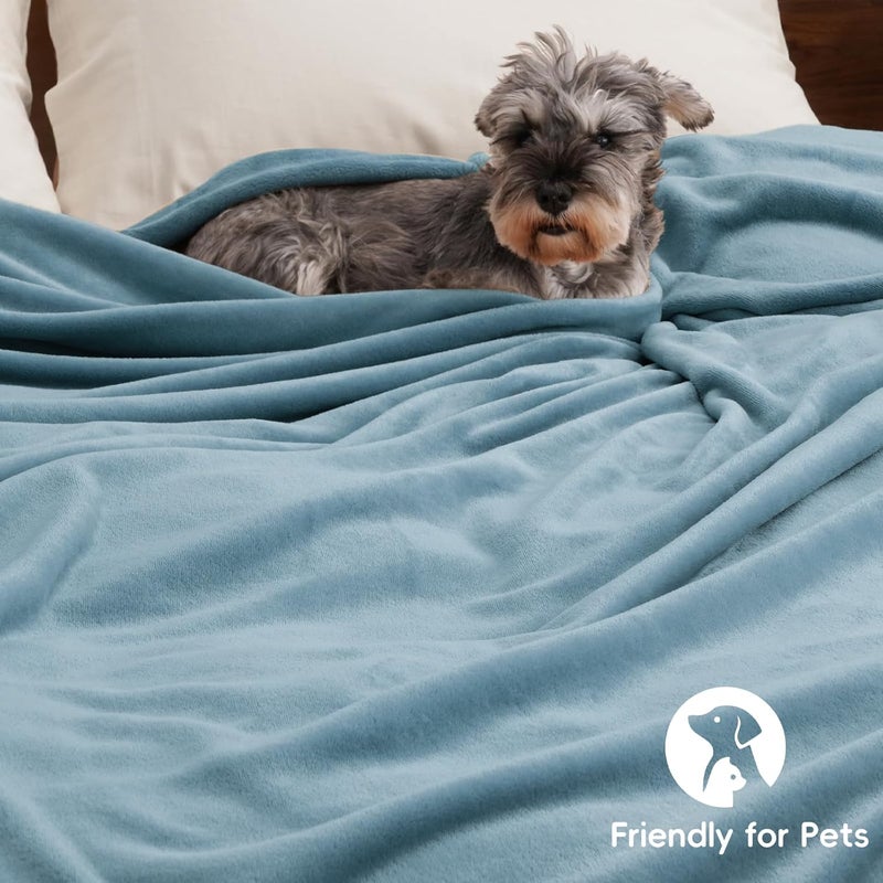 PHF Ultra Soft Fleece Blanket Single Size 130x150cm, No Shed No Pilling Luxury Plush Cozy Flannel 280GSM Lightweight Throw Blanket for Bed, Couch, Chair, Sofa Suitable for All Season, Dusty Blue - Image 5