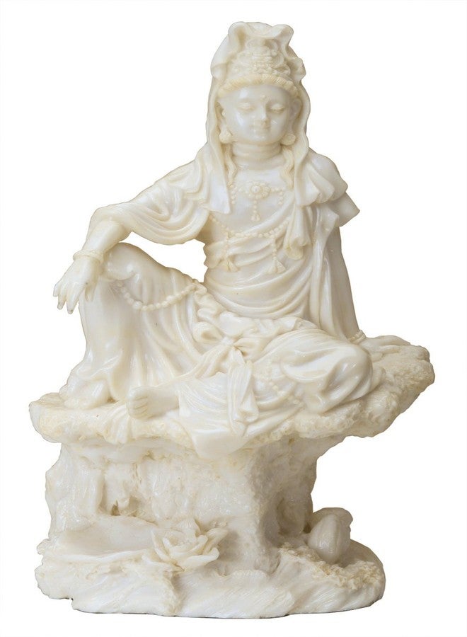 SUMMIT COLLECTION 7 Inch Cream Toned Cold Cast Resin "Water & Moon Kuan Yin" Statue - Image 1