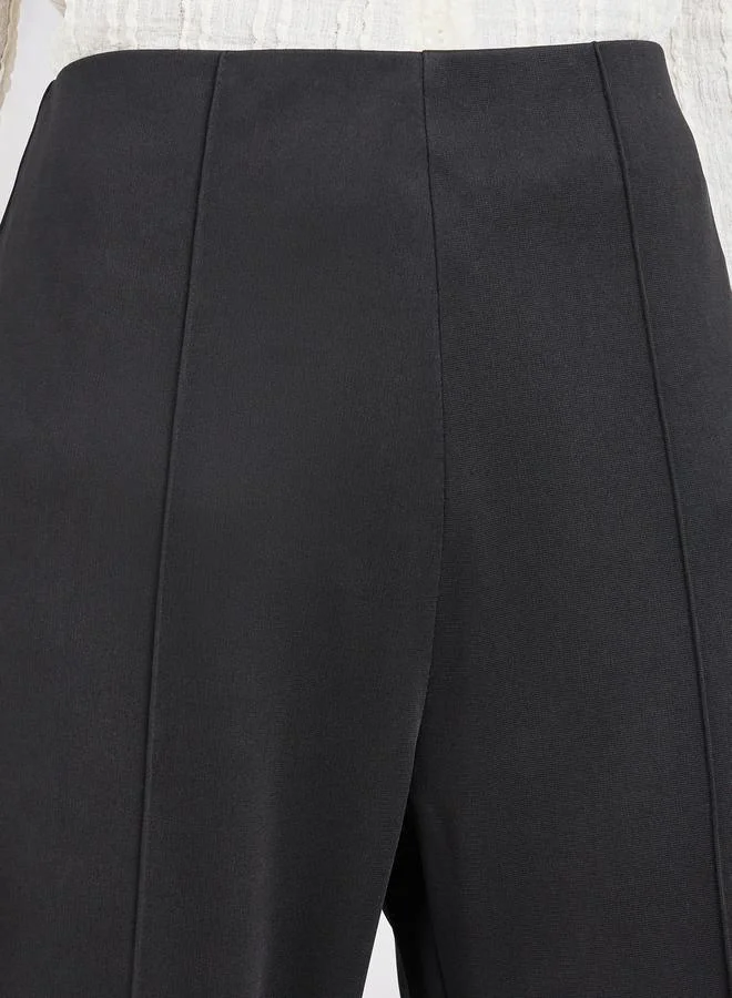 Styli Straight Fit Pintuck Detail Ponte Pants with Concealed Zip