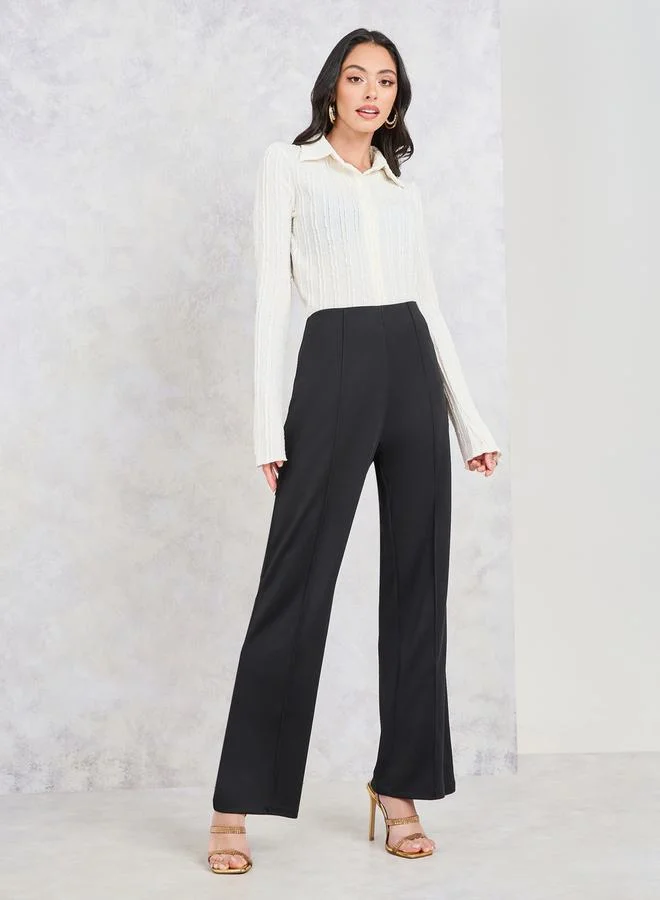 Styli Straight Fit Pintuck Detail Ponte Pants with Concealed Zip