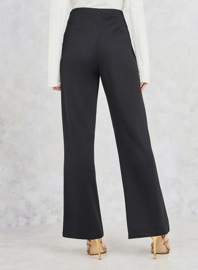 Styli Straight Fit Pintuck Detail Ponte Pants with Concealed Zip