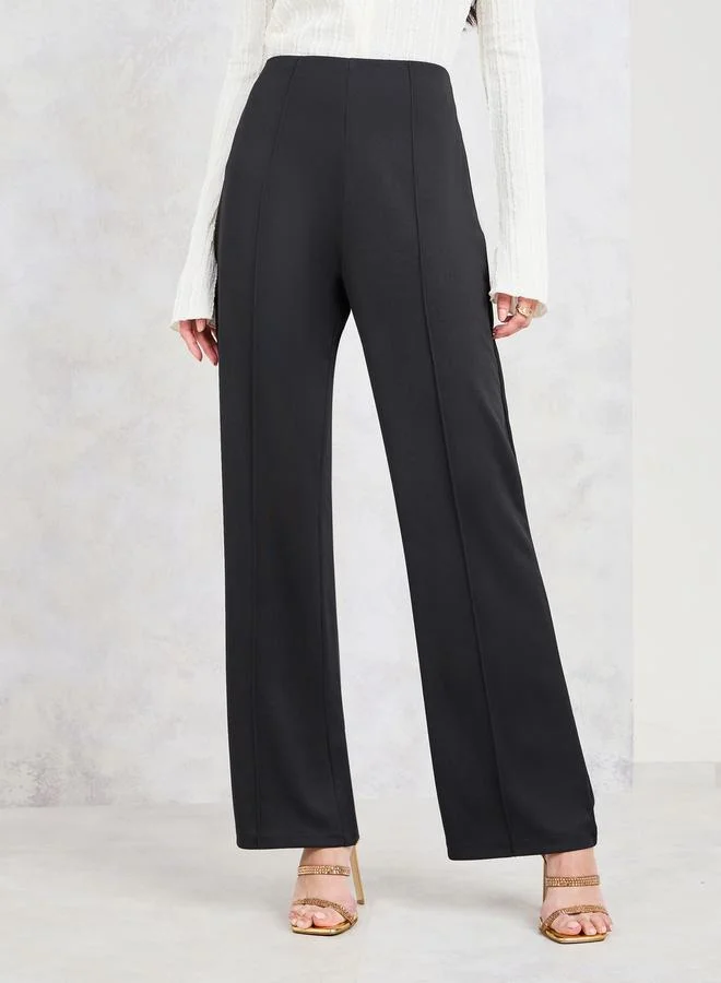 Styli Straight Fit Pintuck Detail Ponte Pants with Concealed Zip
