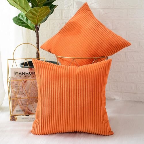 Guffaw/ Corduroy/Stripped/Luxury Cushion Covers Standard Size 16"X16" INCHES (1, Orange) - Image 1