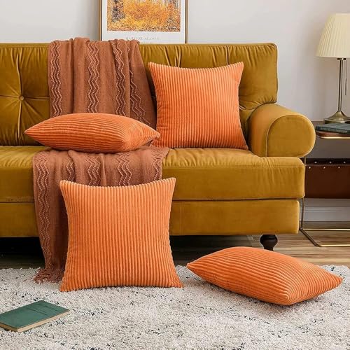 Guffaw/ Corduroy/Stripped/Luxury Cushion Covers Standard Size 16"X16" INCHES (1, Orange) - Image 5