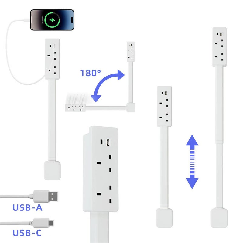 مداخل طاقة ممتدة
تصل إلى المداخل التي يصعب الوصول إليها
تتضمن مداخل USB-A، USB-C ومدخلين تيارًا مترددًا (AC)
يبلغ الطول الممتد حوالي 49.5 - 71.5 سم أو 19.49 - 28.15 بوصة
قابل للدوران بزاوية 180 درجة
للاستخدام خلف الأريكة، طاولات النوم، المكاتب إلخ
مقارنة بريطانية - Image 5