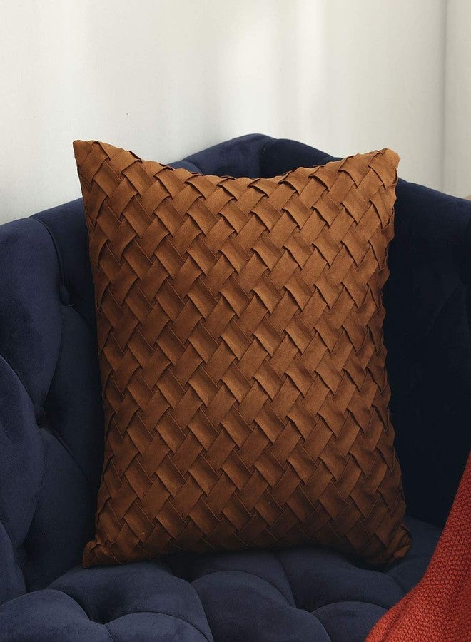 vctops Boho Basket Weave Pattern Decorative Throw Pillow Cover Super Soft Suede Solid Square Accent Cushion Case for Couch Sofa Car (Brown,18"x18") - Image 1